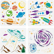 Kit di stencil per pittura 4 pezzi - 30x30 cm - Disegno di stella, pianeti e buchi neri per decorazione DIY - Stencil per pittura su parete, tessuto e mobili in legno