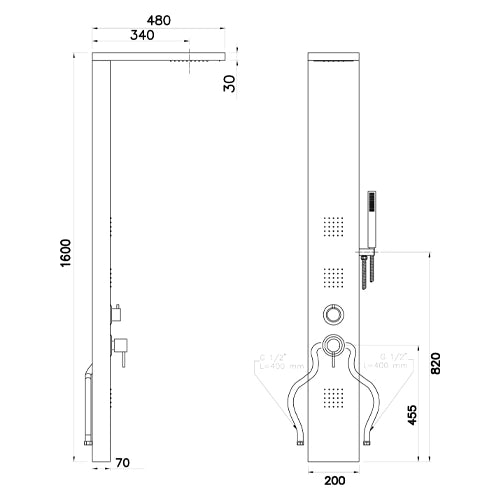 PARETE ATTREZZATA MOD. MANHATTAN PLUS CON MISCELATORE TERMOSTATICO- Cromo satinato- METAF- pezzi 1