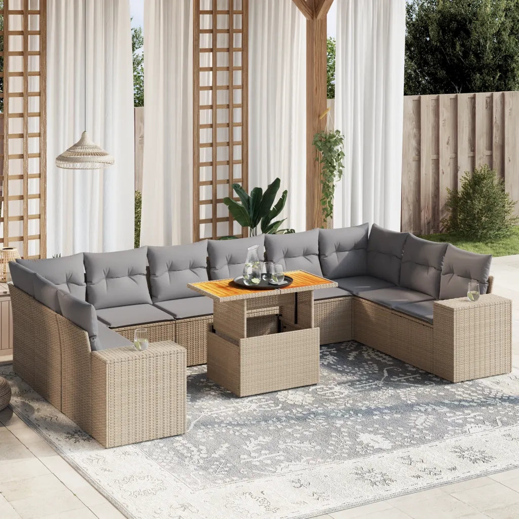 Set Divani da Giardino 11 pz con Cuscini Beige in Polyrattan 3272809