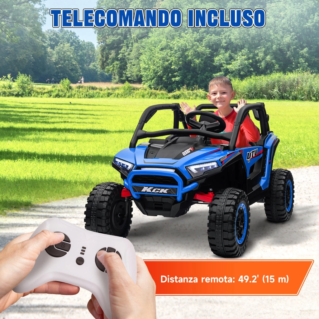 Macchina Elettrica per Bambini 24V Velocità 5-7km/h Guida Manuale e Telecomando Blu
