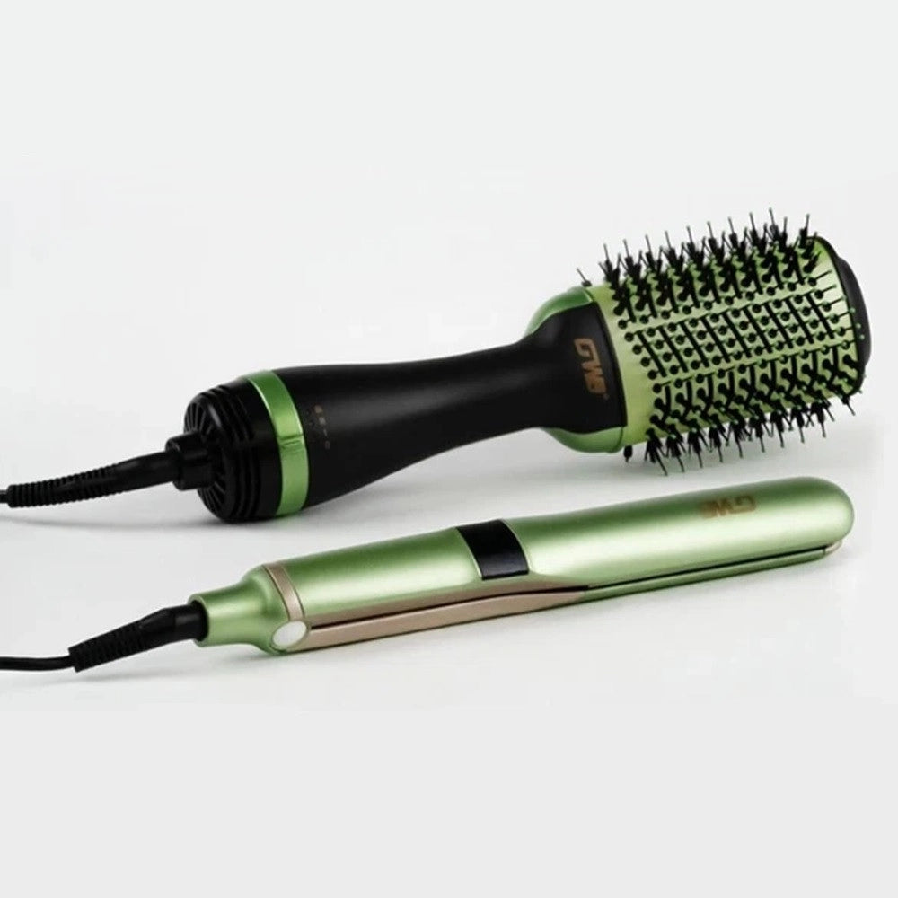 Trade Shop - Set Piastra + Spazzola Rotante Ioni 2in1 Professionale Per Styling Capelli Multifunzione -