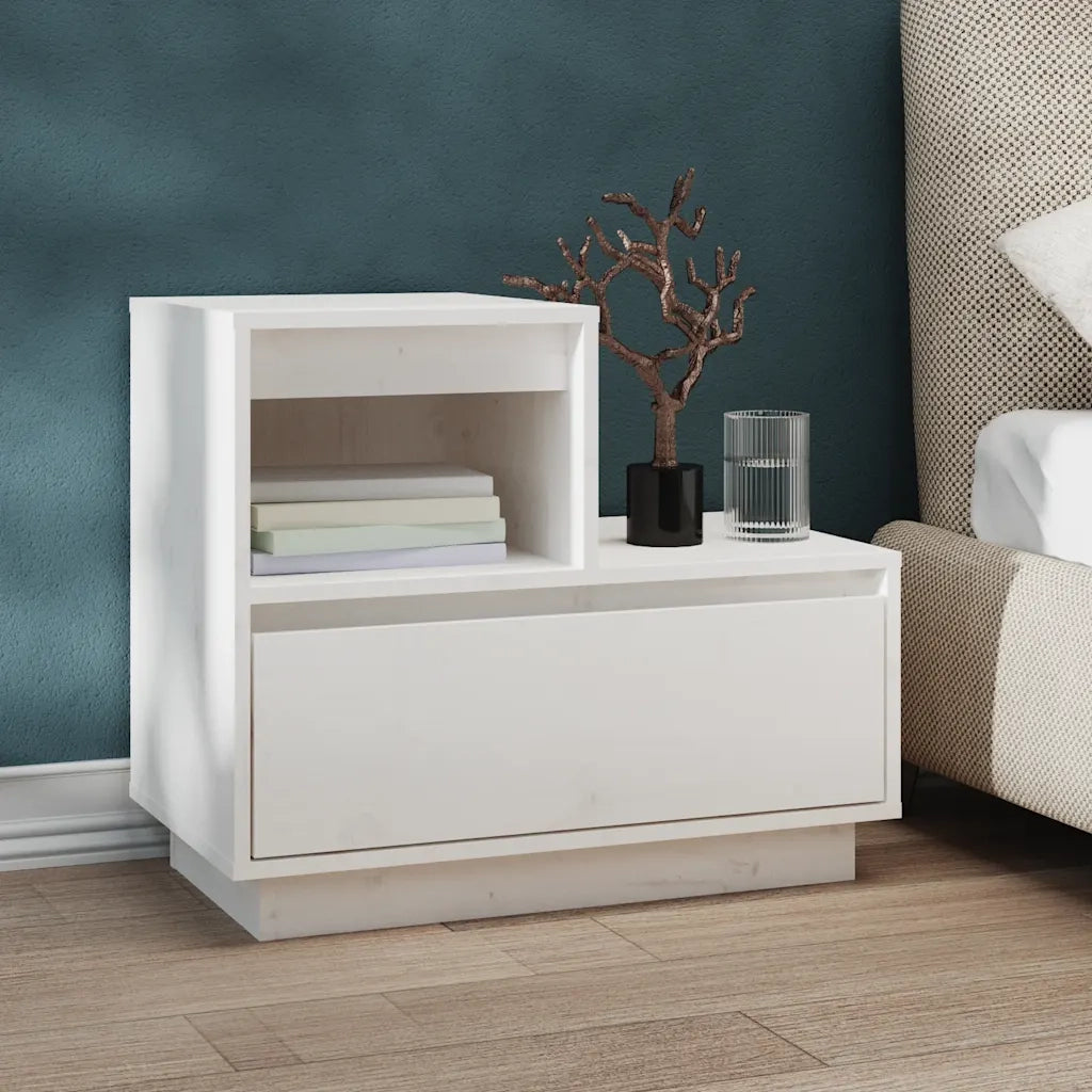Comodini Bianchi 2 pz 60x34x51 cm in Legno Massello di Pino cod mxl 30980