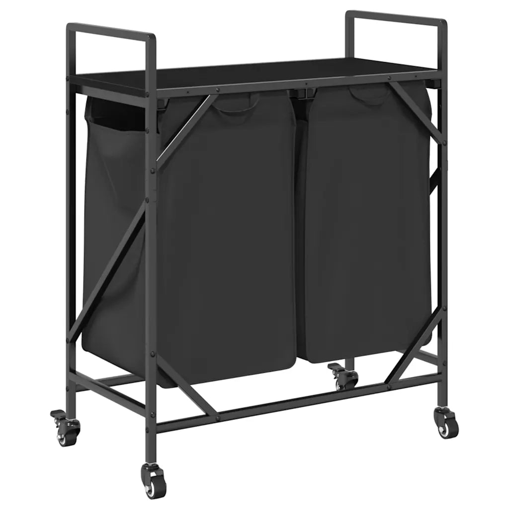 Cesto Portabiancheria 2 Scomparti con Ruote Rovere Nero CFW5642048