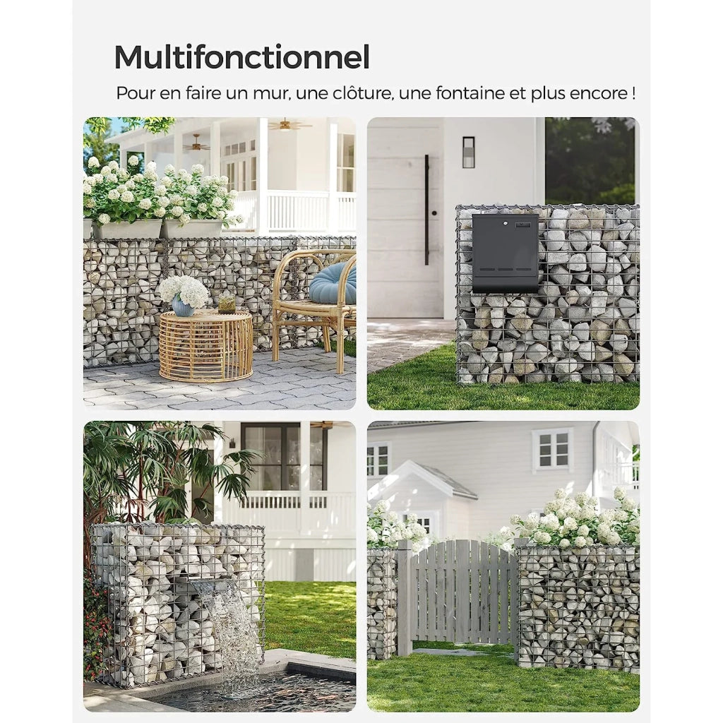 Gabbione per pietre gabbia metallica cestino per pietre maglia 5 x 10 cm zincato muro decorazione da giardino 100 x 80 x 30 cm set da 4 argento 12_0005971