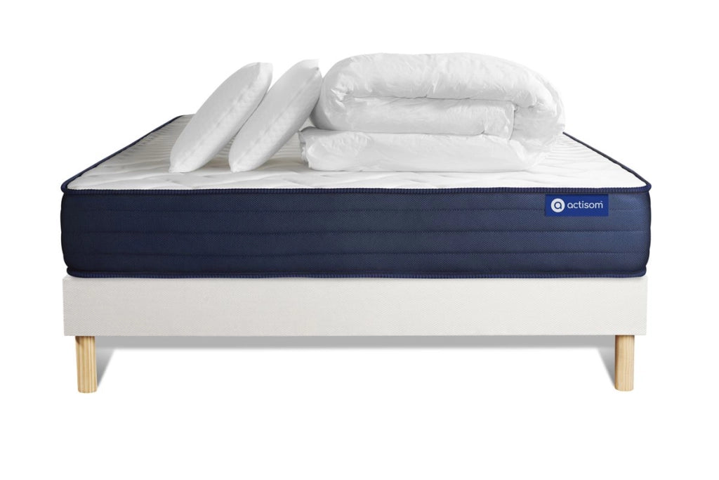 Pacchetto letto completo - Materasso 140x200cm + Box spring con doghe (kit) + 2 cuscini + Piumino - Actilatex Life