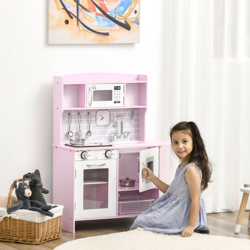 Cucina Giocattolo in Legno per Bambini con Luci e Suoni ¨C Zephmum ¨C Rosa 70x29x90 cm