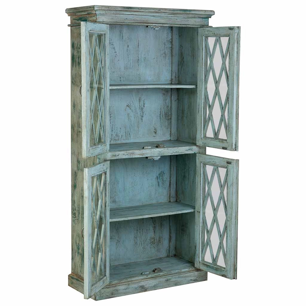 Vetrina in legno e vetro con 2 ante, blu 90x40x183h cm