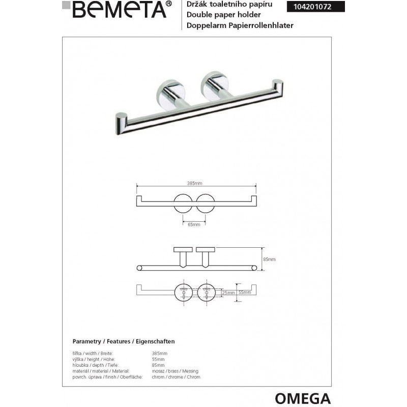 Doppio porta carta igienica OMEGA ottone cromato 38,5x5,5x8,5cm