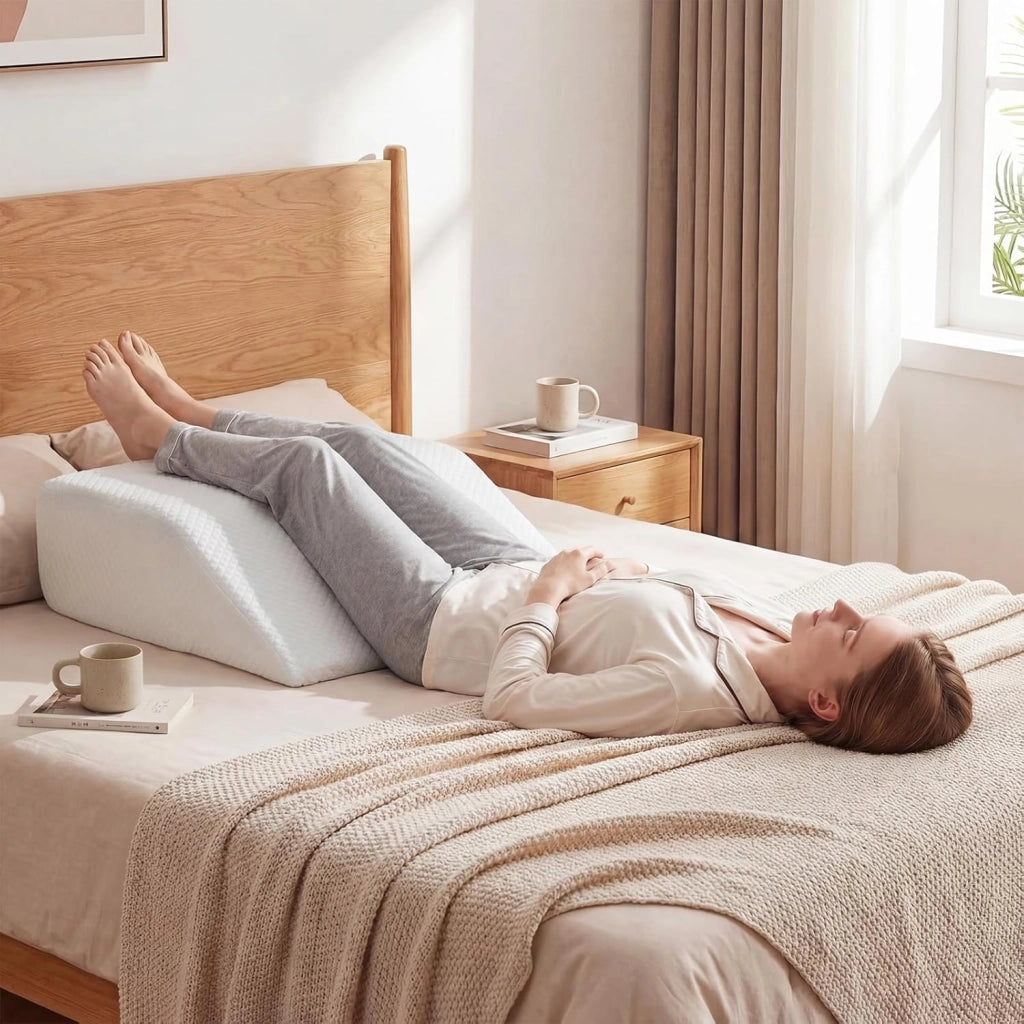 Cuscino per Gambe, Cuscino a Cuneo di Memory Foam, con Rivestimento Traspirante Smontabile, Cuneo in Schiuma per Dopo un Intervento Chirurgico Gravidanza e Lesione (Bianco)