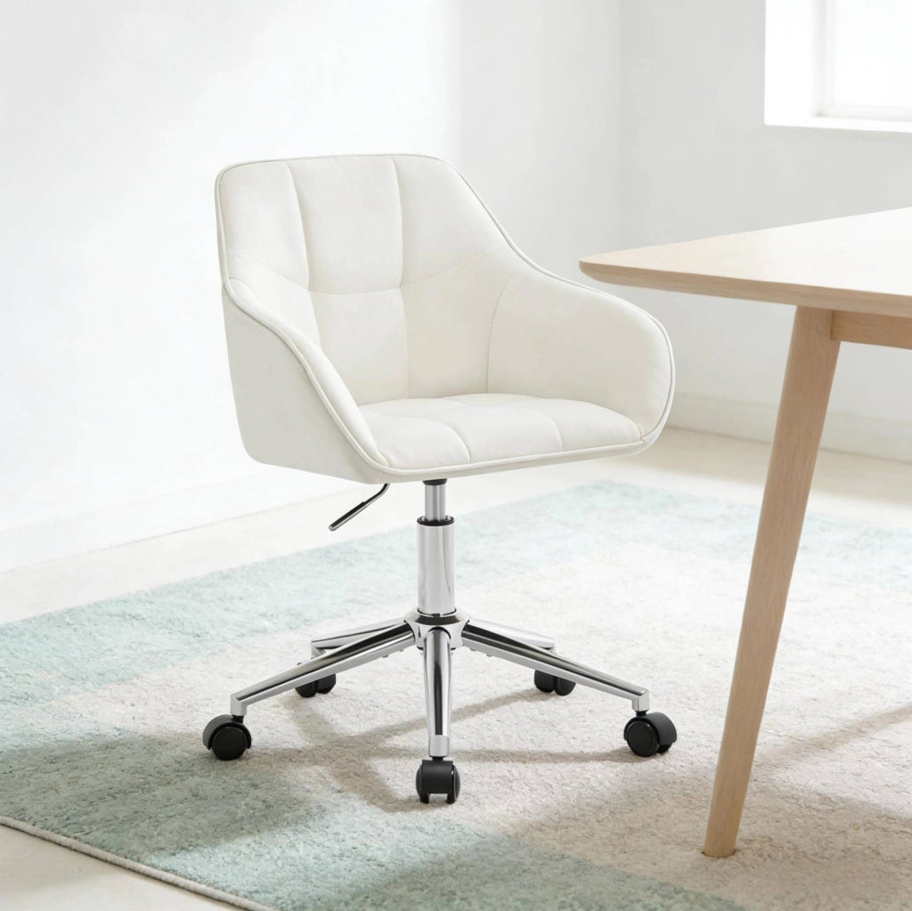 Sedia da ufficio ergonomica girevole in velluto con altezza regolabile e base in metallo