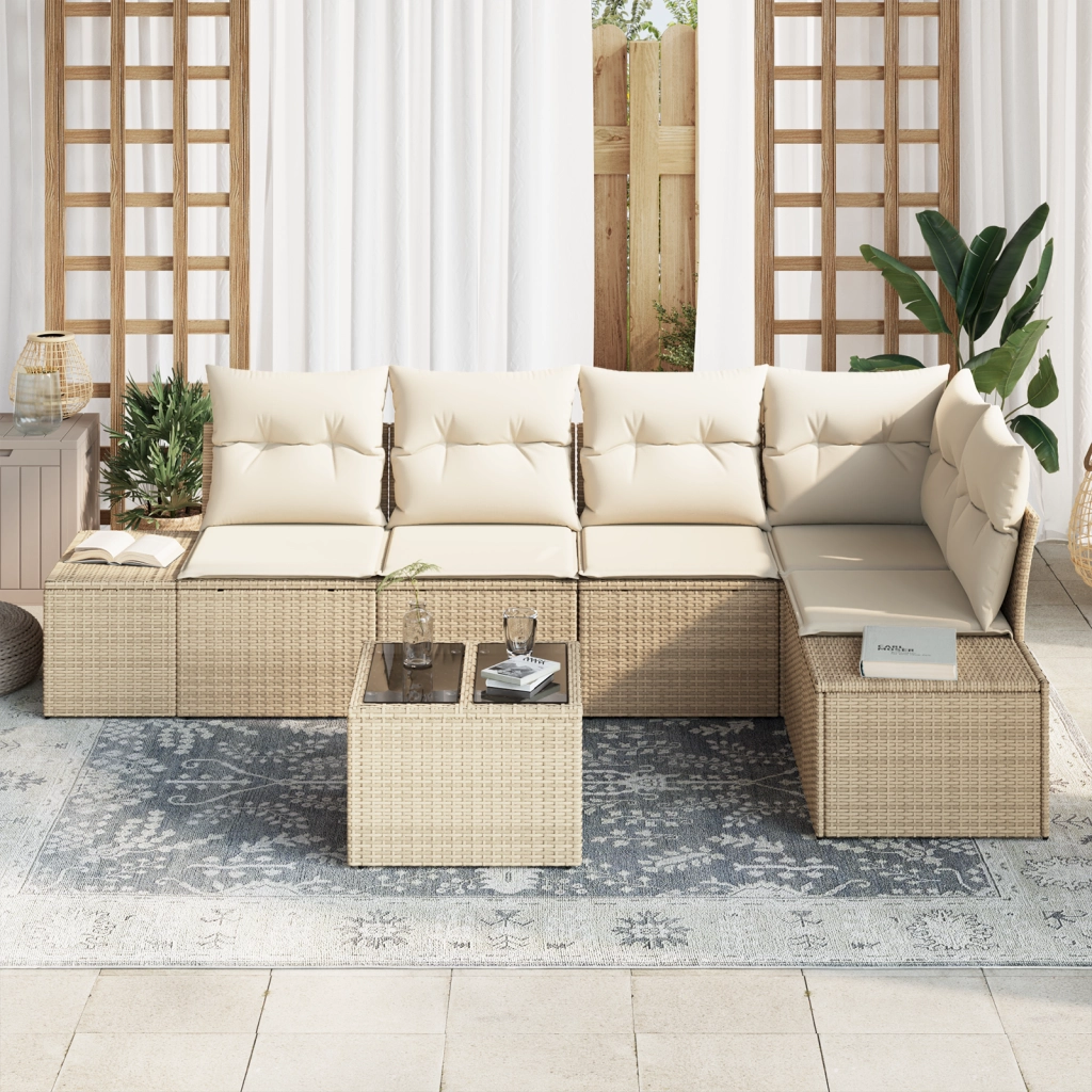Set di divani da giardino in 6 pezzi con cuscini marroni in polyrattan