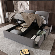 Letto imbottito in velluto grigio 140 x 200 cm con contenitore e cassetti