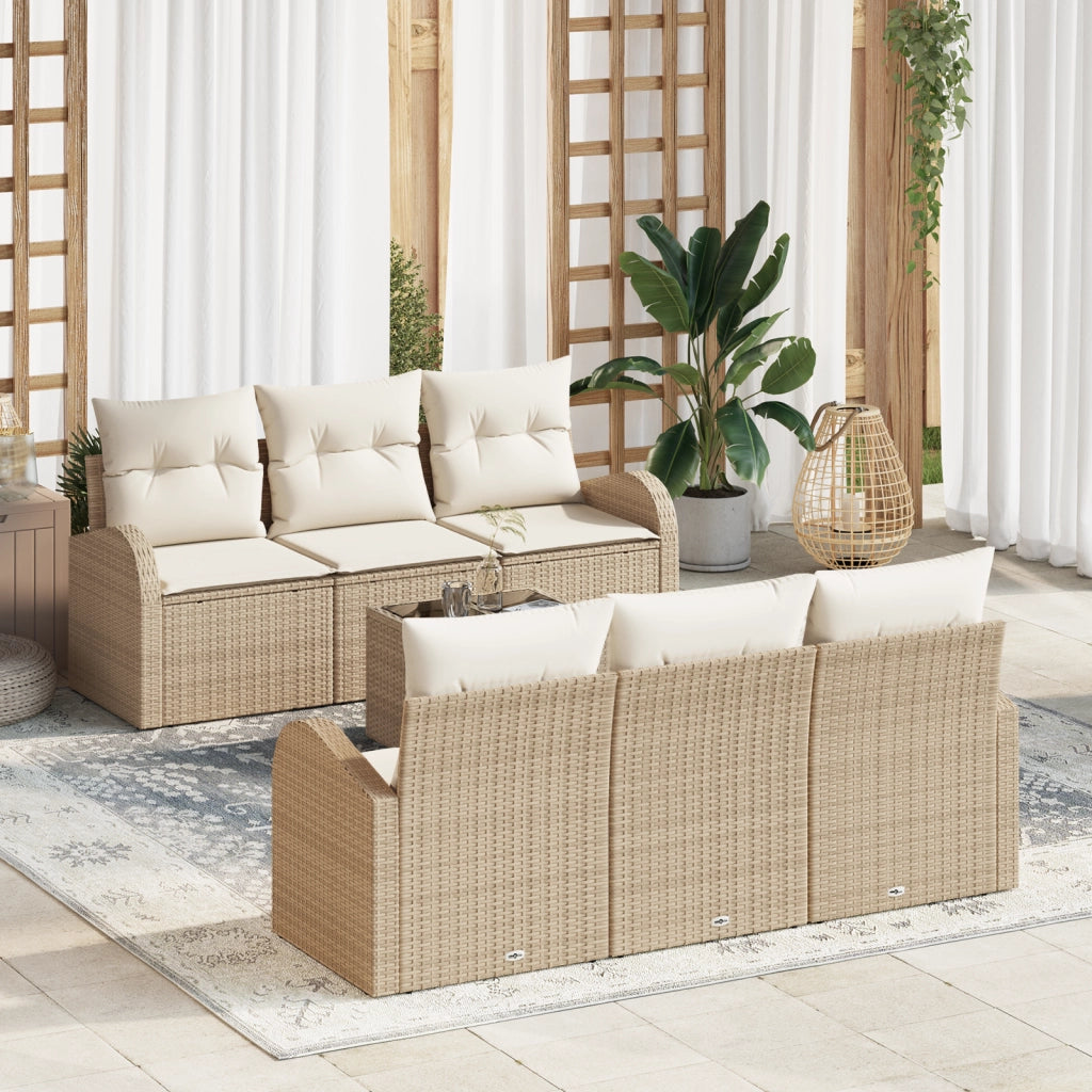 Set Divano da Giardino 7 Pezzi con Cuscini Beige Rattan Polietileno