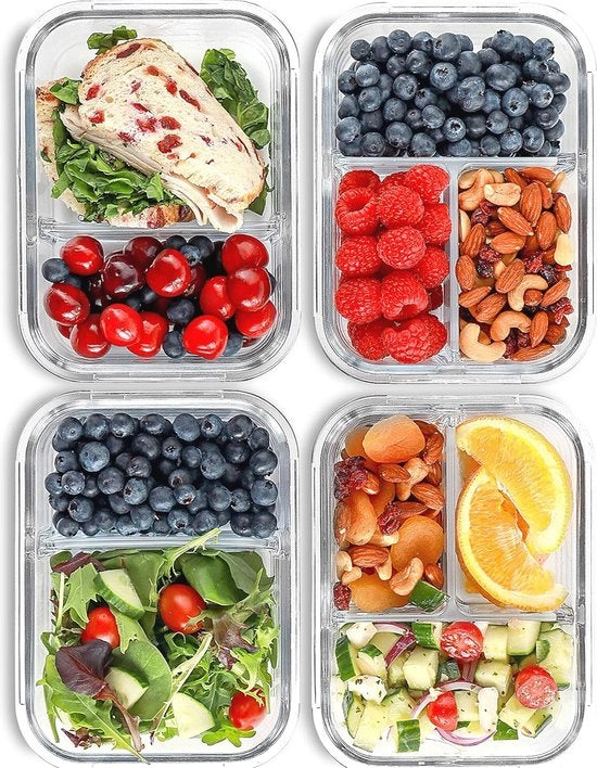 Contenitori per Pasti in Vetro con Coperture - 950 ML, 2 e 3 Compartimenti - Riciclabili e Aereostatici per la Conservazione degli Alimenti