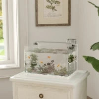 Acquario in Vetro con Luci LED da 20L, Filtro e Pompa d'Acqua, 38x26x27 cm, Bianco
