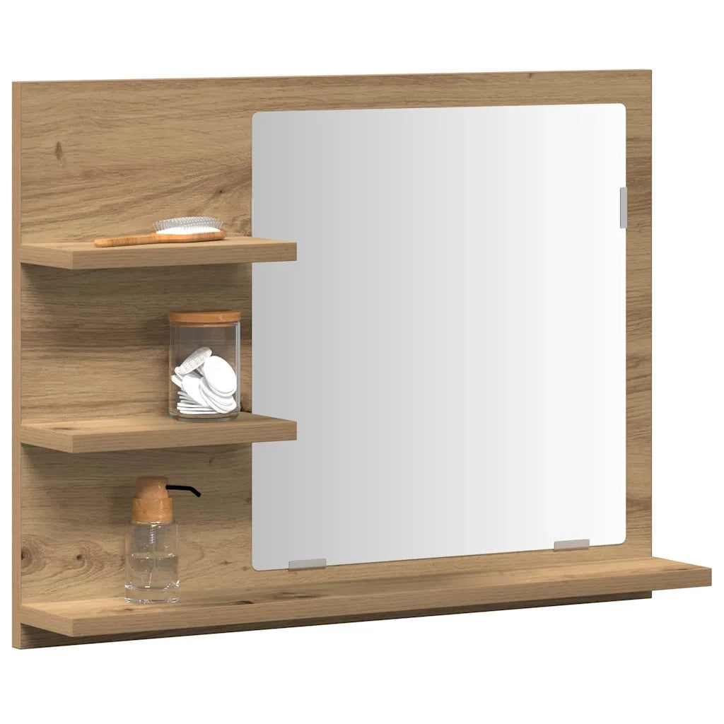 Armadietto a Specchio da Bagno-Mobile bagno con specchio Rovere Artigianale 60x10,5x45 cm