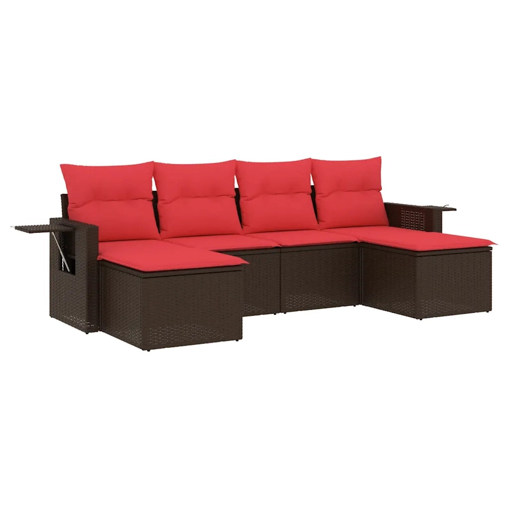 Set Divani da Giardino 6 pz con Cuscini Marrone in Polyrattan 3220523
