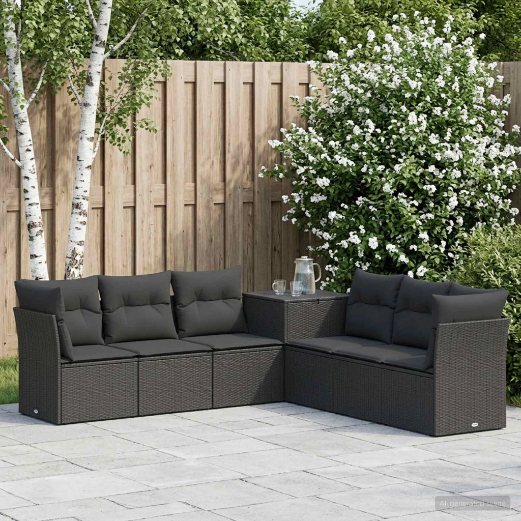 Set di divani 7 pz Nero Rattan sintetico e Acciaio 3448754