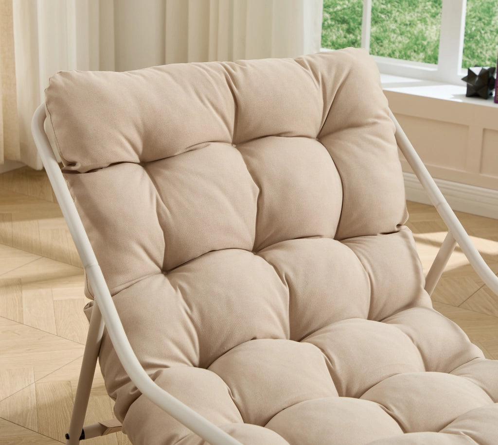 Sedia a Dondolo da Esterno con Oscillazione Regolabile e Cuscino Spesso; per Interni ed Esterni; Acciaio Beige