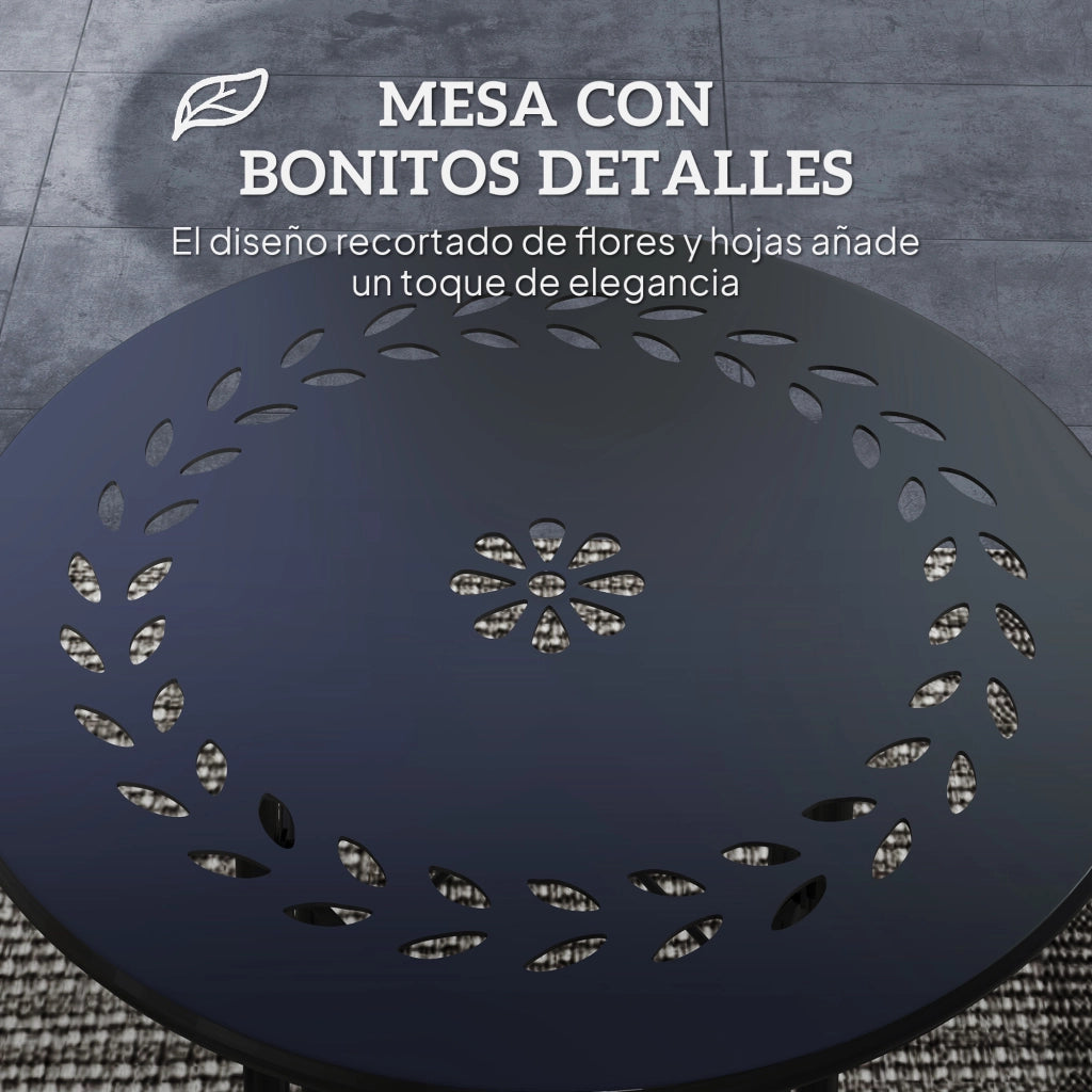Tavolo da Giardino Rotondo in Acciaio con Design Fiori ¨C Zephmum ¨C Nero ?40x50cm