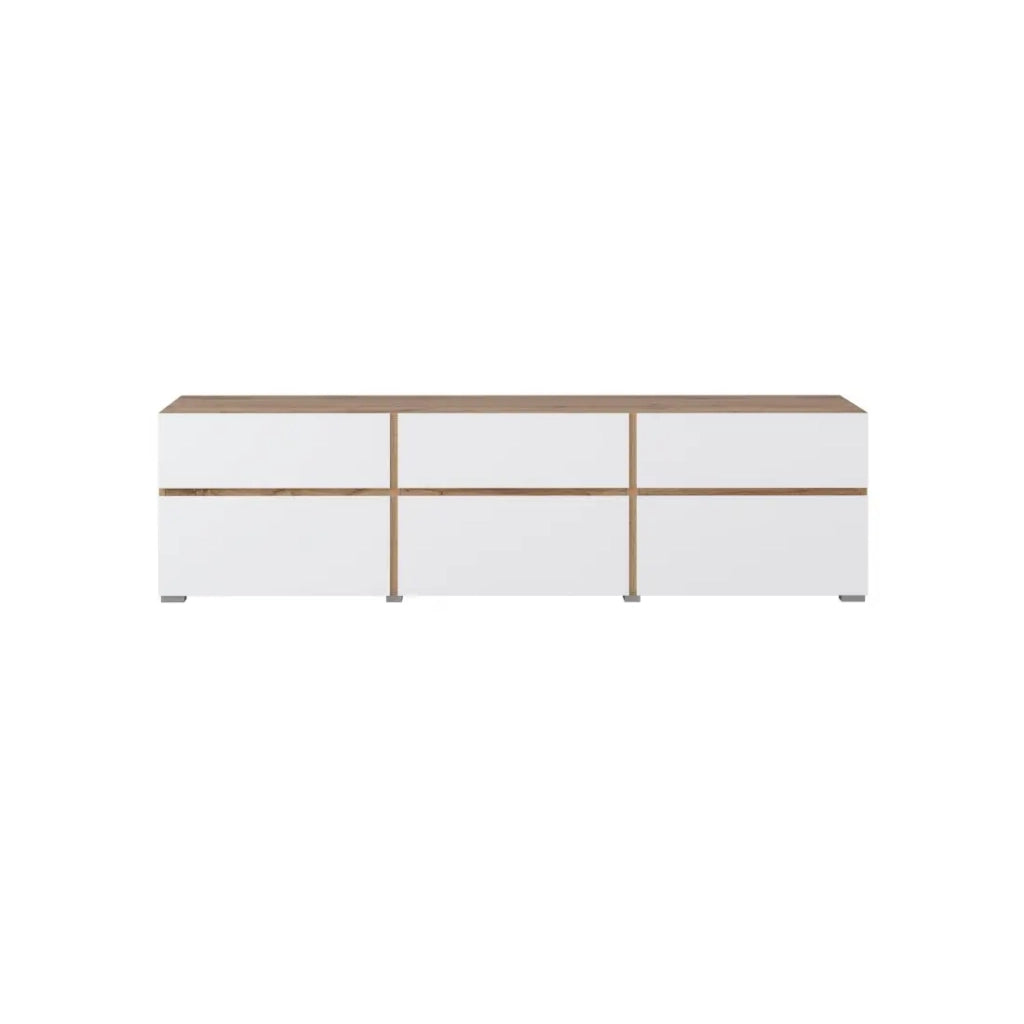 Mobile TV HAVANA – 180 cm – 3 ante ribaltabili e 3 cassetti – Rovere e bianco – Design contemporaneo