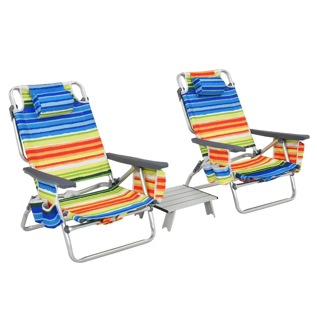 Set di 2 sedie da spiaggia pieghevoli e tavolino 60/101 x 68 x 29/84 cm seduta comoda stile moderno PVC giallo 20_0019609