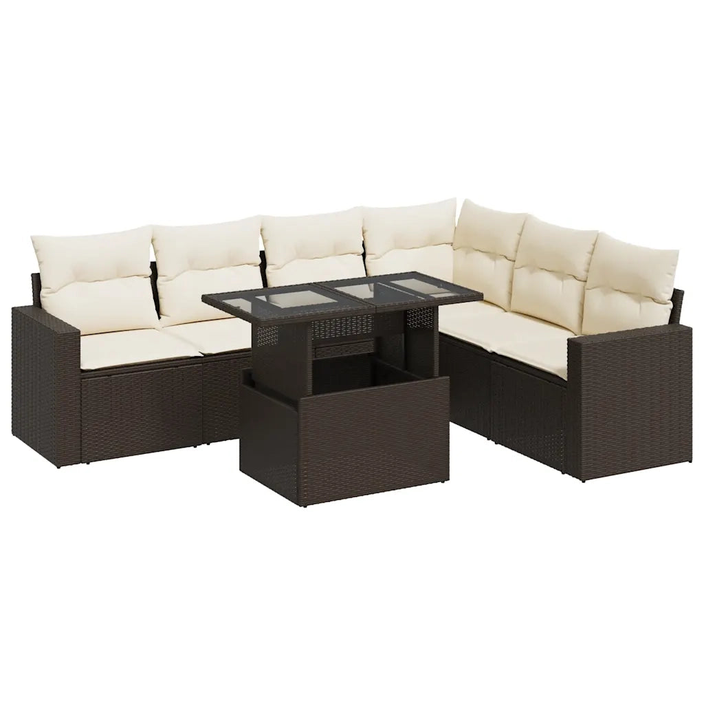 Set Divani da Giardino 7 pz con Cuscini Marrone in Polyrattan 3326334