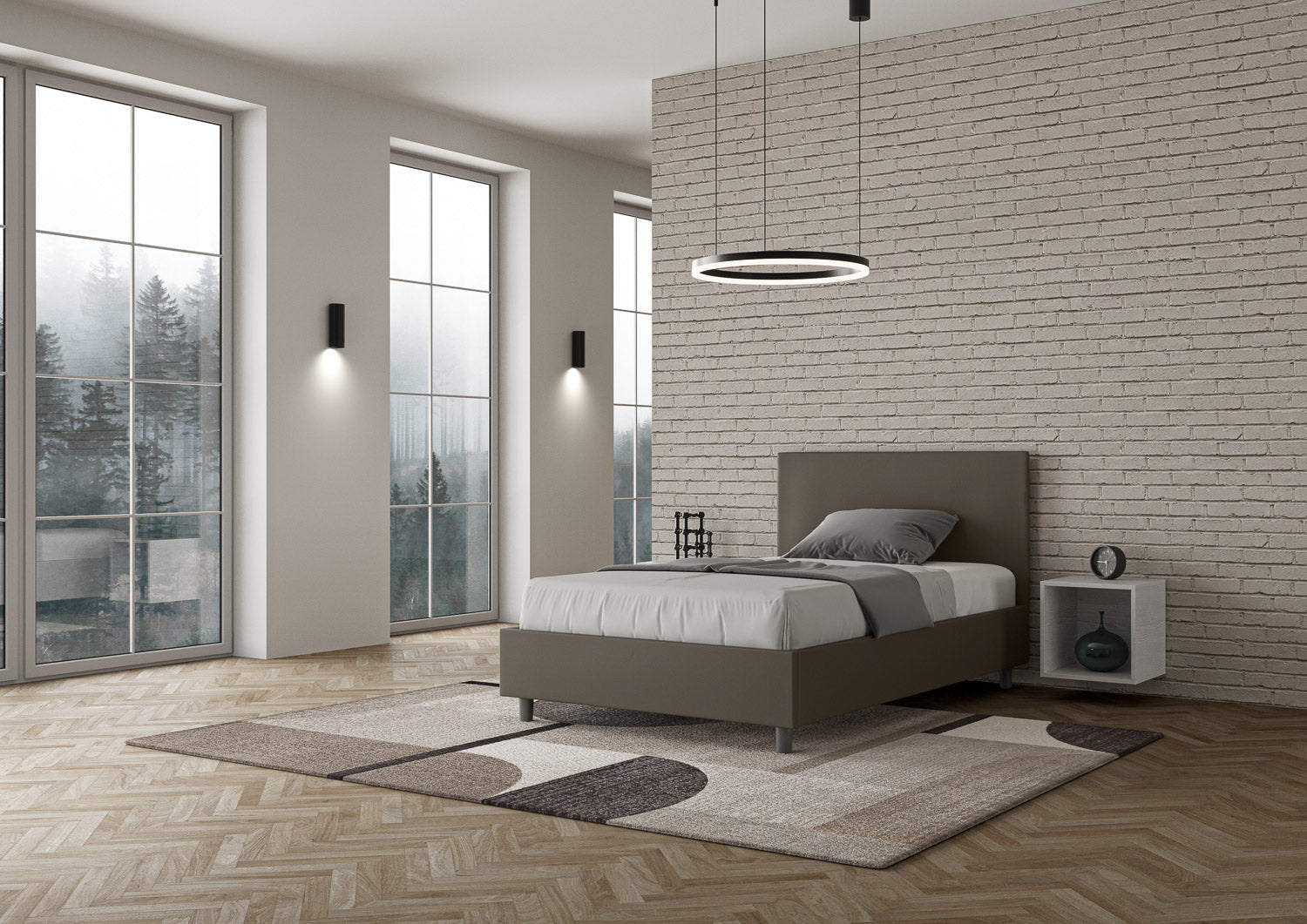 Letto 1 Piazza e Mezzo 120x190 cm con Rete e Contenitore Adele Cappuccino