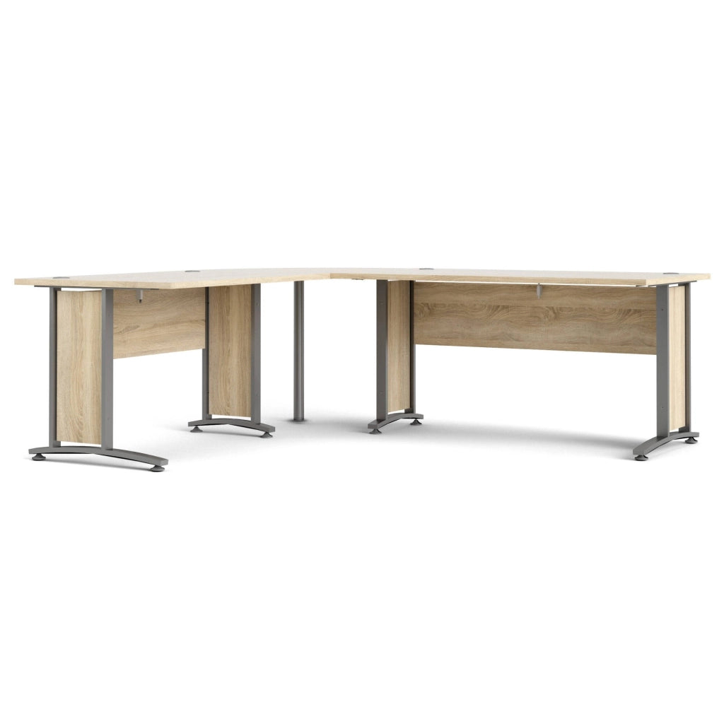 Scrivania Tanya, Scrittoio multiuso, Tavolo per ufficio porta PC, Piano di lavoro, 230x200 h75 cm, Grigio e Quercia