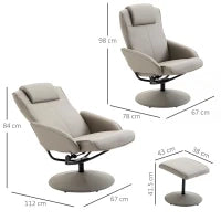 Poltrona Relax Reclinabile con Pouf Poggiapiedi Abbinato e Rivestimento in Finta pelle, 71x78x101cm, Grigia