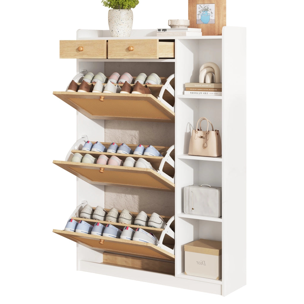 Scarpiera slim con ante e cassetti ¨C Minimal ¨C Rovere, 90x24x130 cm