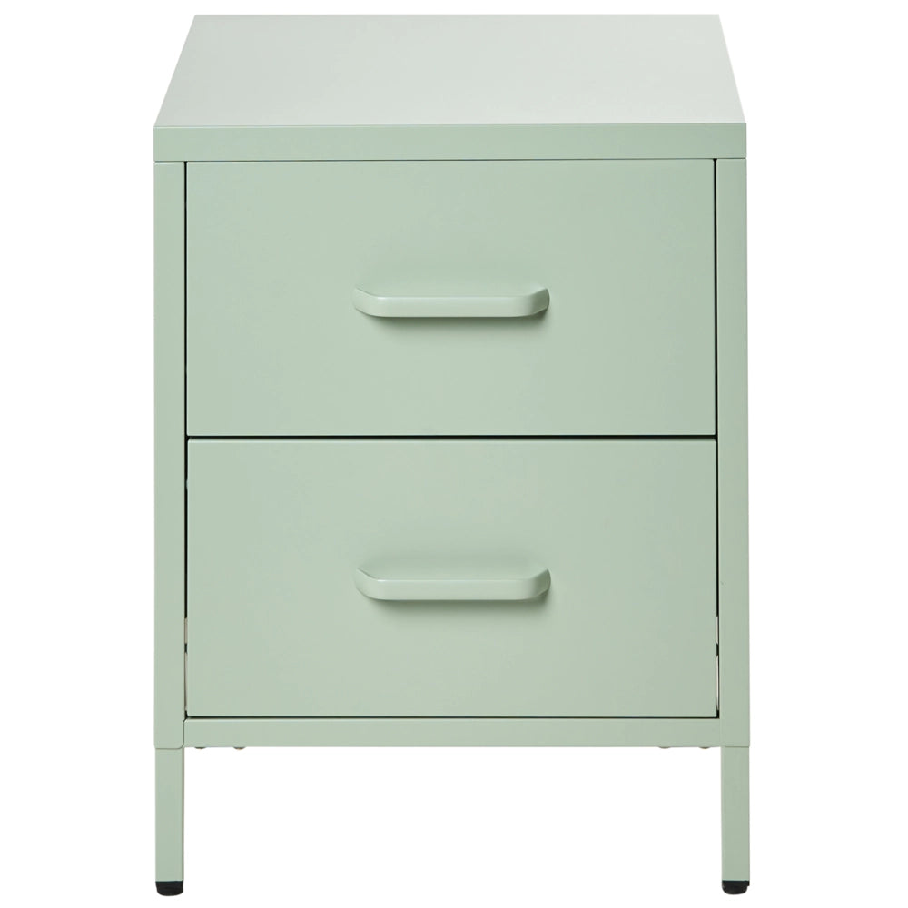 Comodino in Acciaio Verde menta Design Industriale 2 Cassetti Camera da Letto Mobili Contenitori