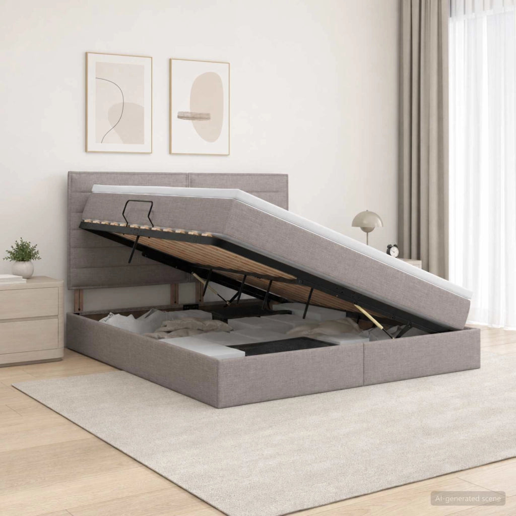 Letto con contenitore e materasso Tortora 180 x 200 cm Tessuto 3459459