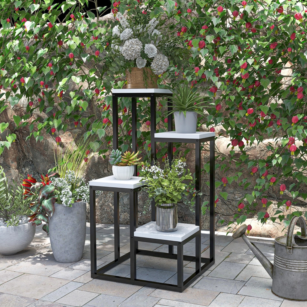 Scaffale per piante in metallo e legno 4 livelli ¨C zephmum ¨C Grigio 34x34x66 cm
