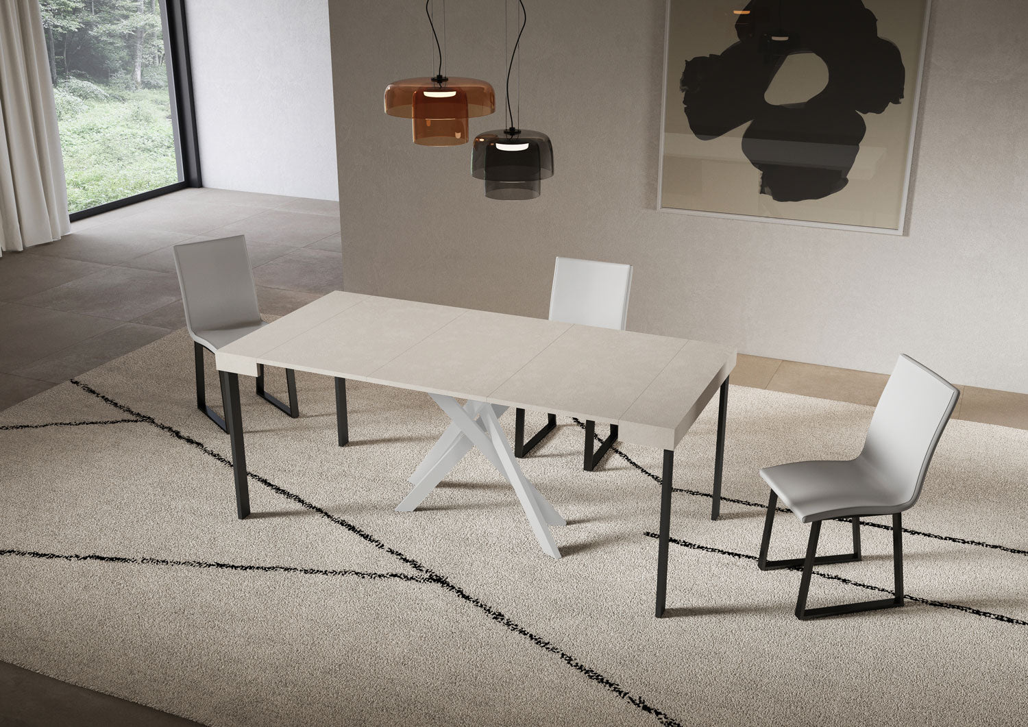 Consolle Allungabile 90-300x40x77 cm Saki Cashmere Gambe Bianche