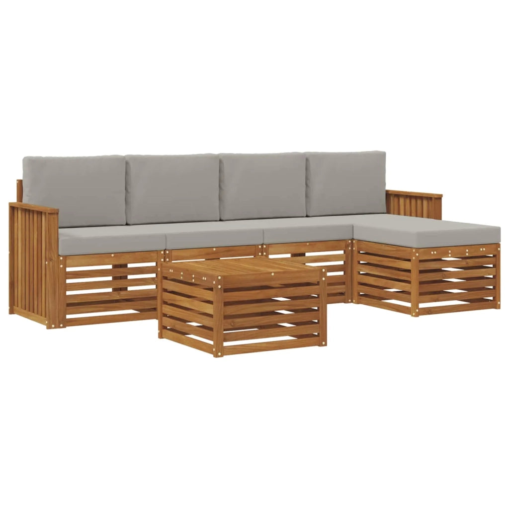Set di divani da esterno 6 pcs Grigio Naturale e Chiaro