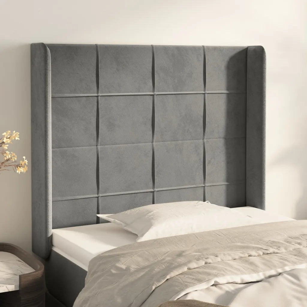 Testiera | Testata ad Orecchio Grigio Chiaro 103x16x118/128 cm in Velluto