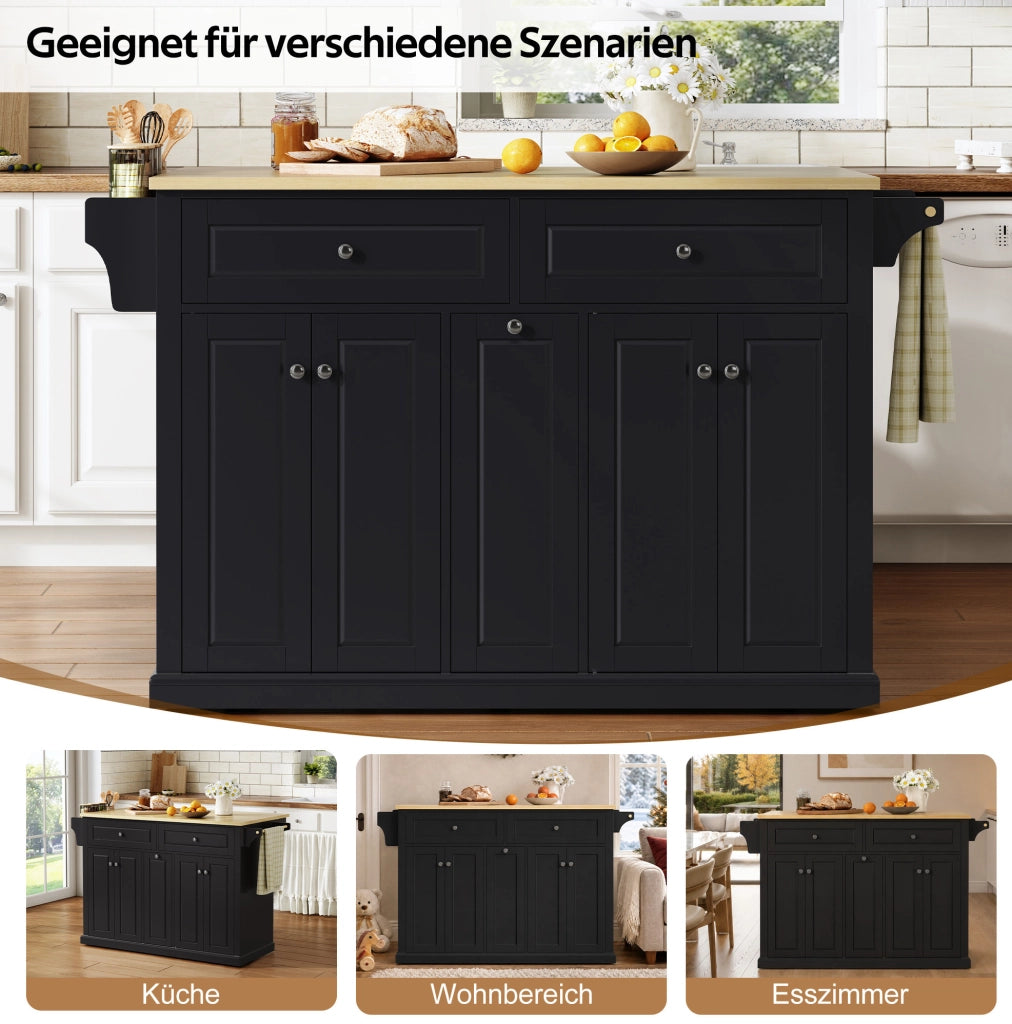 Isola cucina mobile MDF con piano ribaltabile, naturale e nero