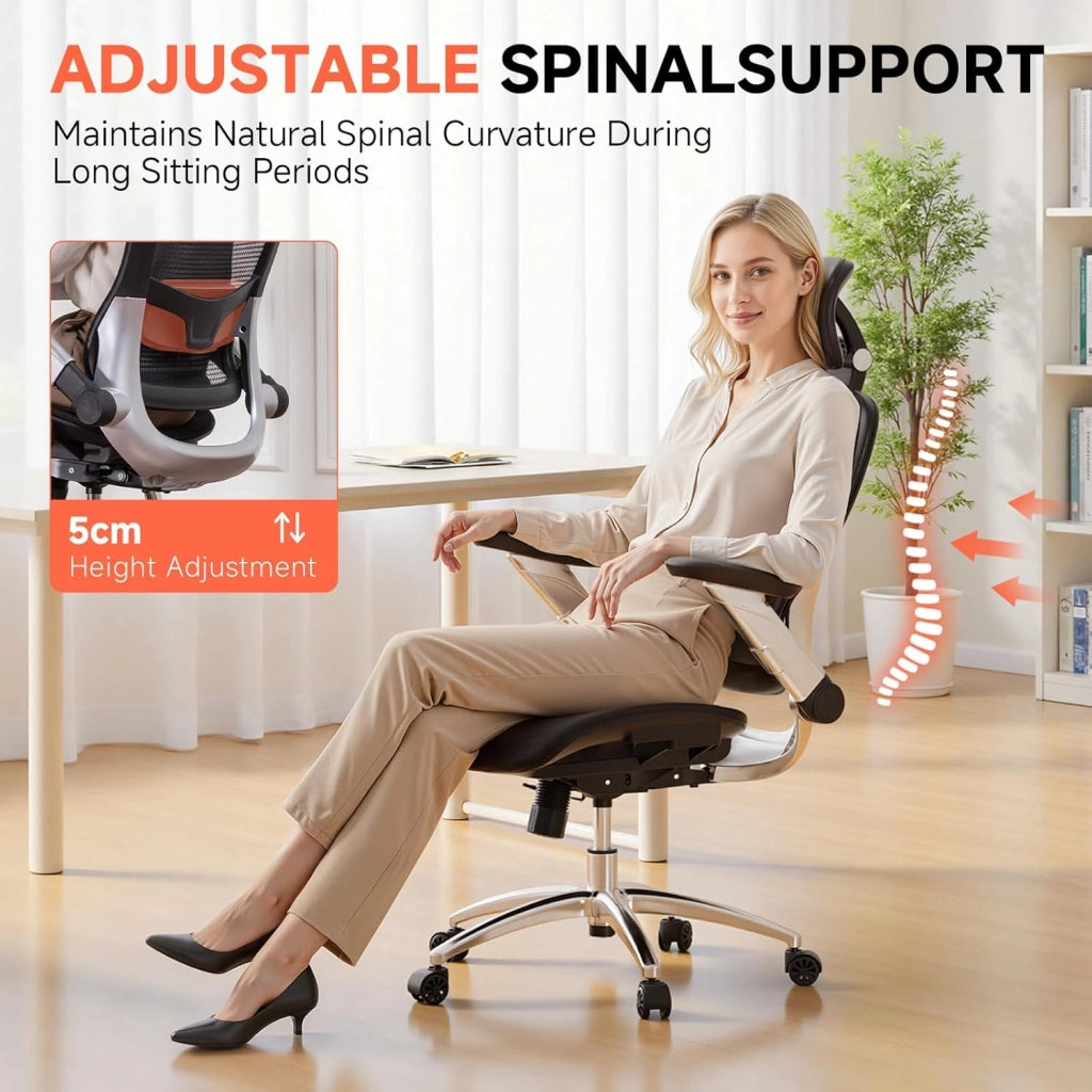 Sedia da ufficio ergonomica da scrivania con mesh, poggiatesta 2D, braccioli 4D, schienale alto con bilanciere e bloccaggio (90-125°), seduta extra larga, portata 180 kg, colore nero