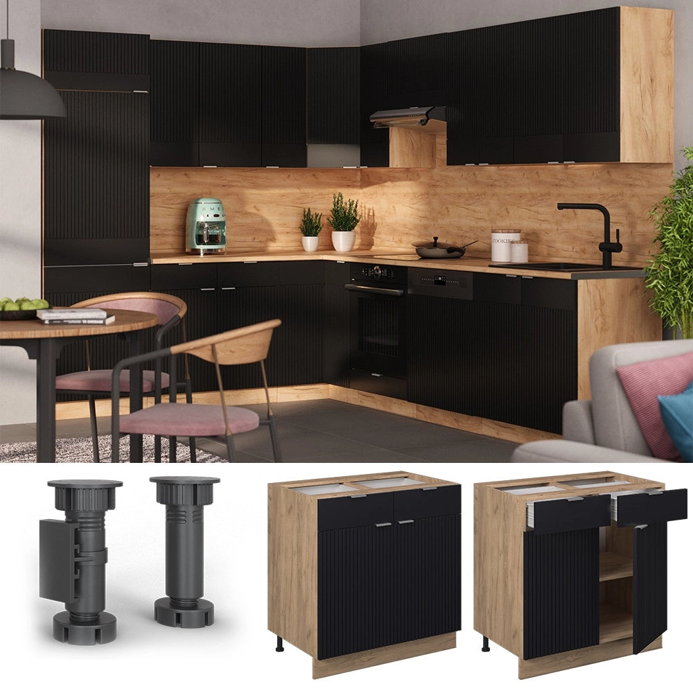 Mobiletto base per cucina Fame-Line Nero rigato/Rovere dorato 80 cm, PL Rovere Vicco