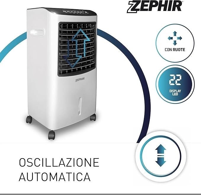 Zephir Raffrescatore Ad Acqua ZAIR03 – 8L, 3 Modalità, Display LED, 400 m³/h, Tanica Trasparente, per Interni ed Esterni