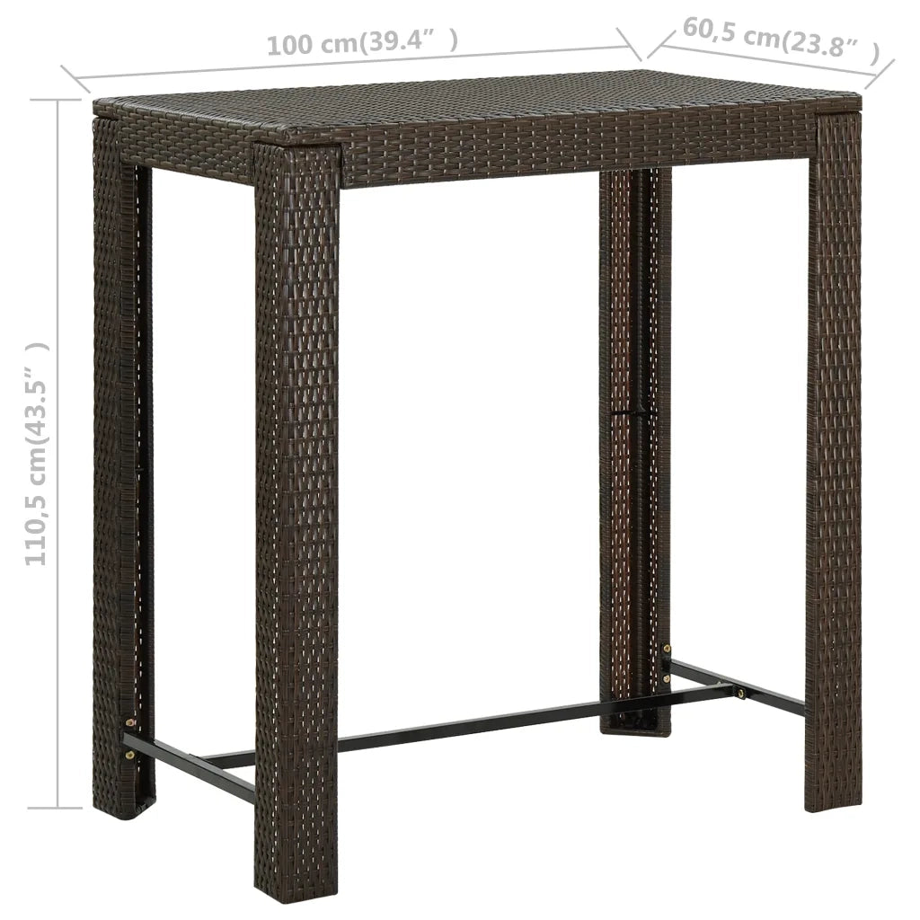 Tavolo da Bar da Giardino Marrone 100x60,5x110,5 cm Polyrattan 45873