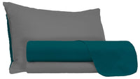 Set Lenzuola Singolo Sopra Sotto e Federe Doubleface Verde Petrolio/Fumo