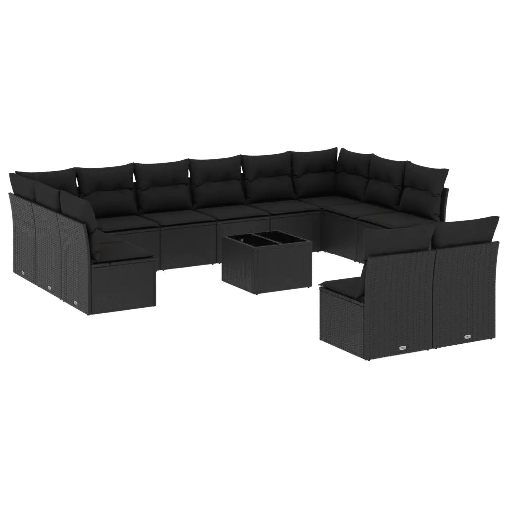 Set Divani da Giardino 13pz con Cuscini Nero in Polyrattan 3218375
