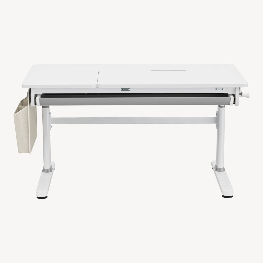 Scrivania Kuosa per Cameretta Regolabile in Altezza con Piano 120 x 60 cm e Cassetto - Grigio/Bianco [en.casa]