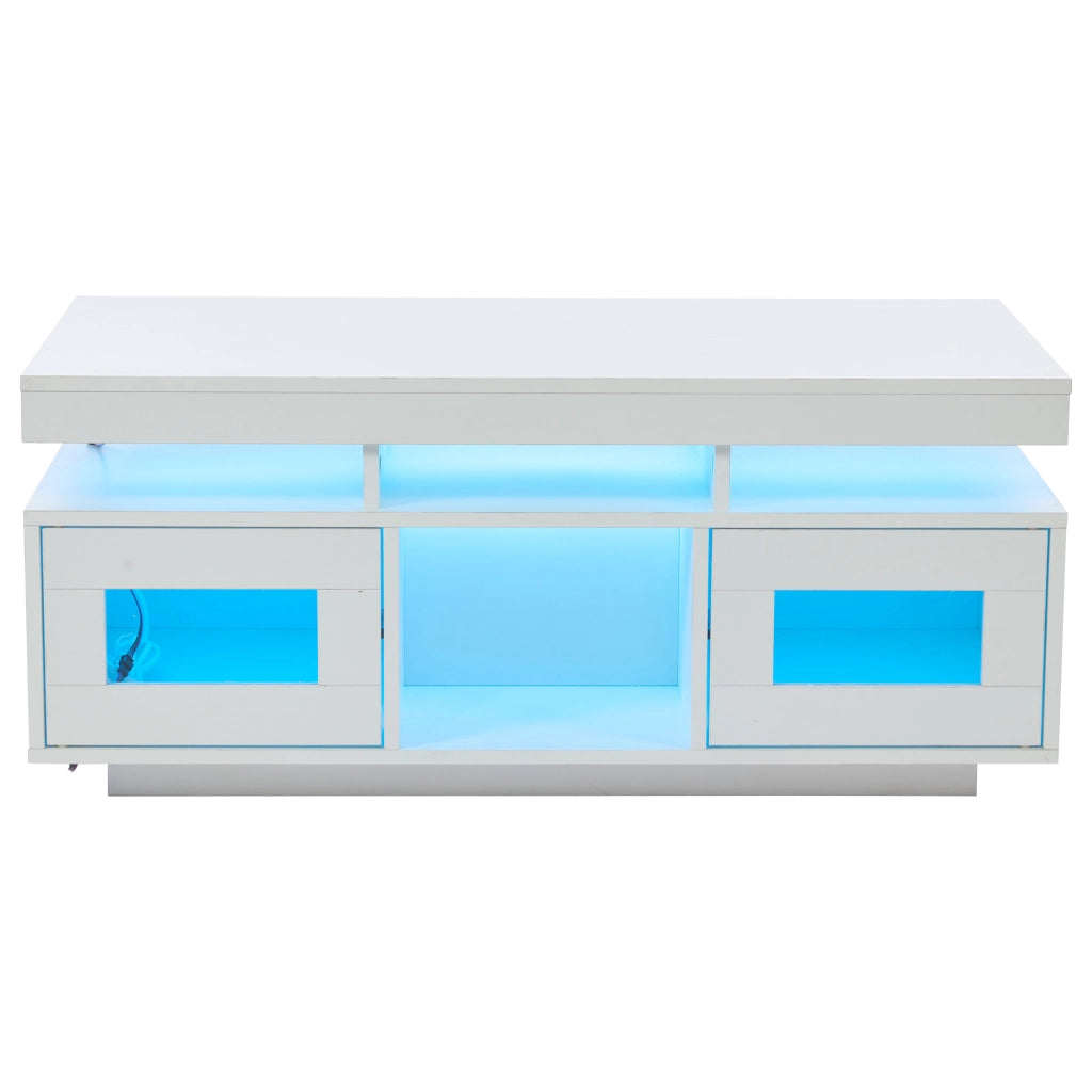 Tavolino da caffè con LED e presa USB 2 ante 2 vani portaoggetti per ufficio e soggiorno 100 × 50 × 43 cm