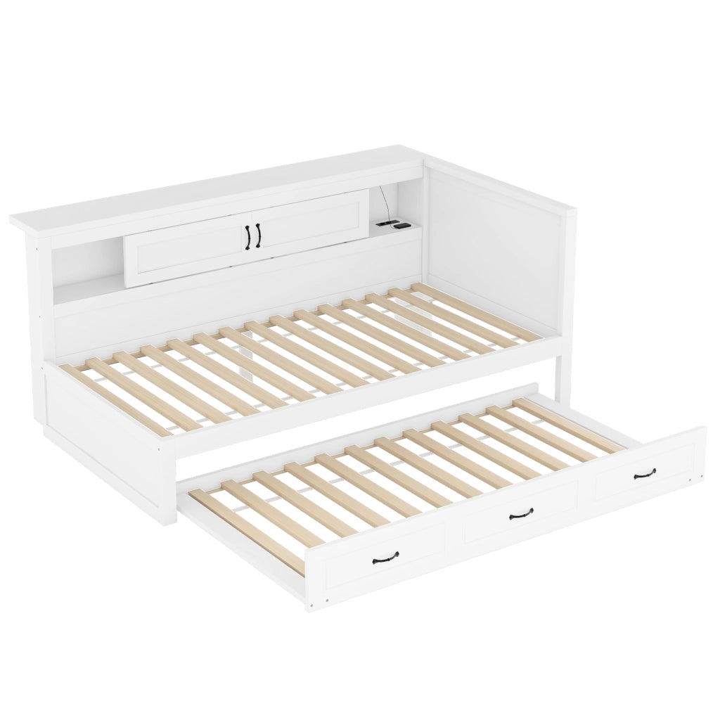 Divano letto 90x200 cm con letto estraibile; LED; prese e USB; bianco