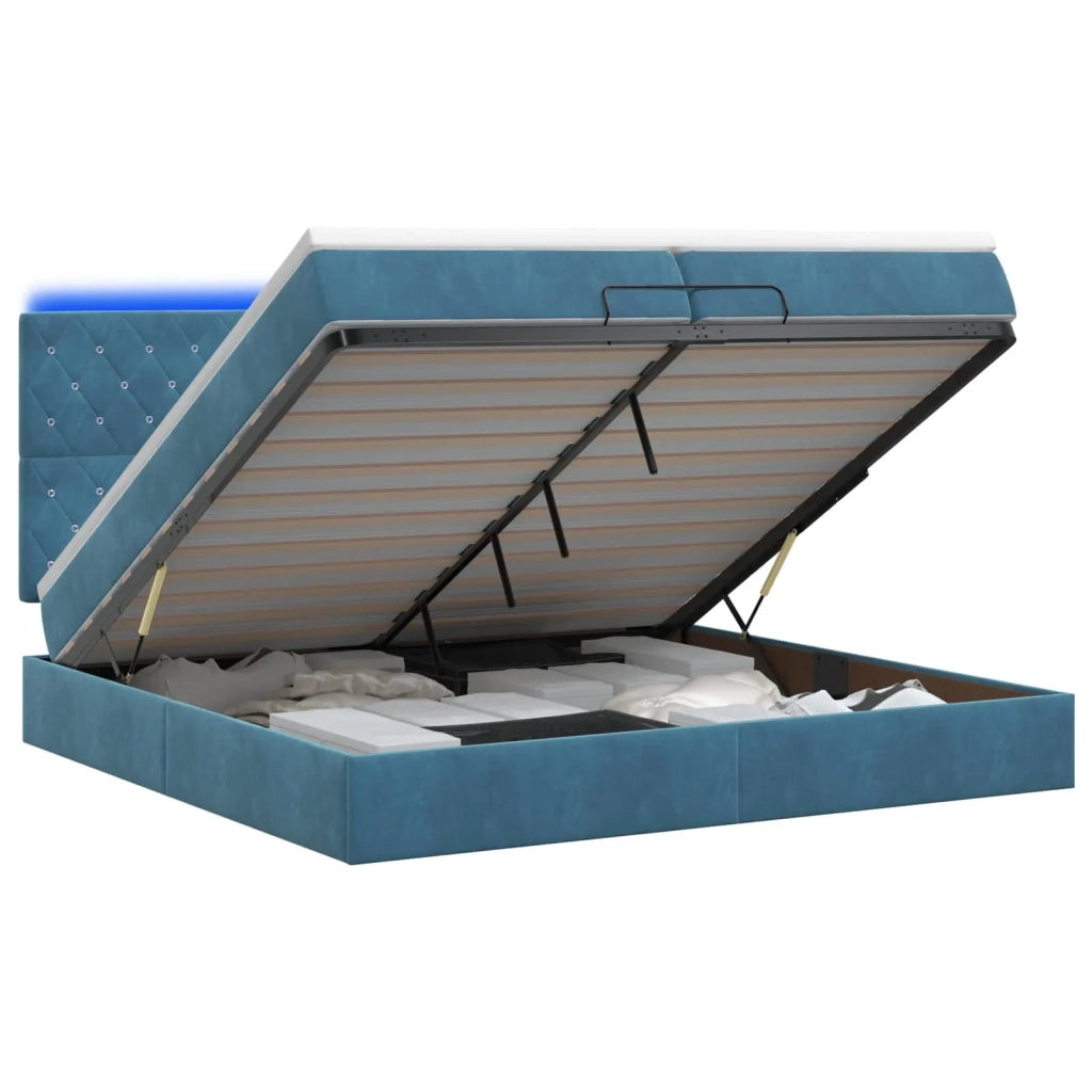 Letto Ottomano con Materasso e LED Blu scuro 200 x 200 cm 3458257