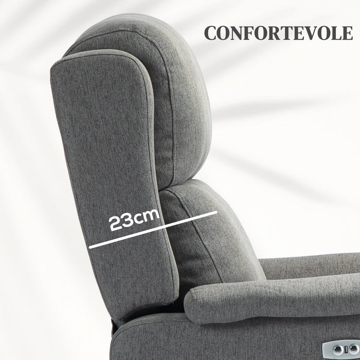 Poltrona Relax Reclinabile 150° con Poggiapiedi 77x91x106 cm in Tessuto Effetto Lino Grigio Scuro