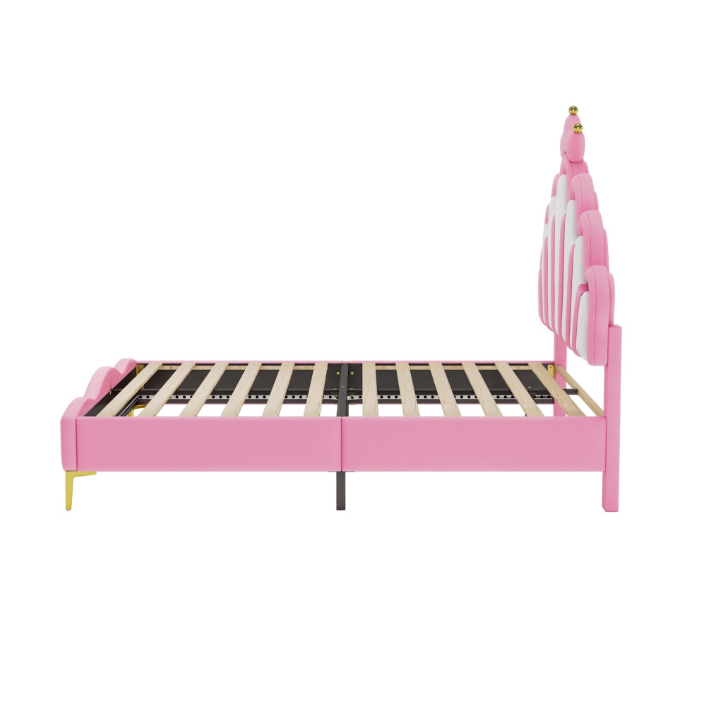 Letto doppio con testiera a corona e illuminazione LED rosa